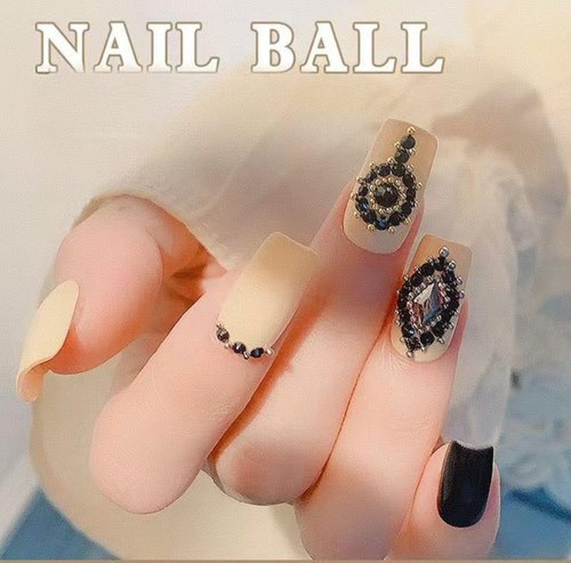 Chunmeng 3D Metal Caviar Nail Beads, Black Gold Mini Ball Decorations for Acrylic/Gel Nails - DIY Manicure Kit for Women