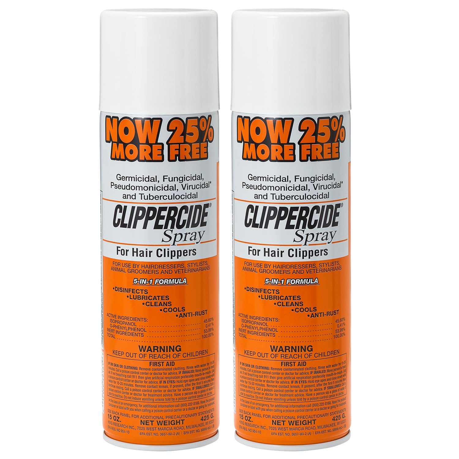Clippercide Disinfectant Spray 15 Ounce Size (354ml) 2 Count (2 Pack)