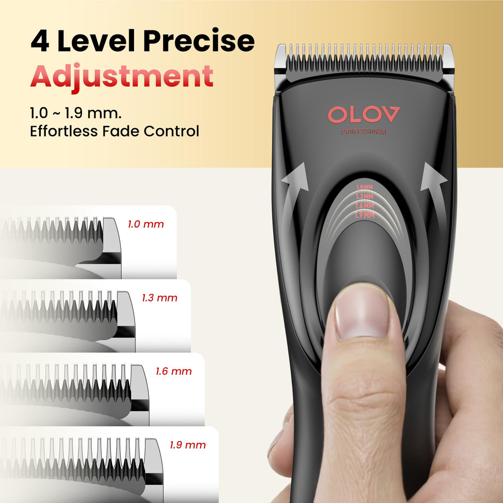 OLOV PROFESSIONAL Hair Clippers for Men, Cordless Hair Clipper Kit, Adjustable 4 Length Setting, 2-Speed Settings, Replaceable Ceramic Blade Heads, Rechargeable Hair Clippers for Family (Red)