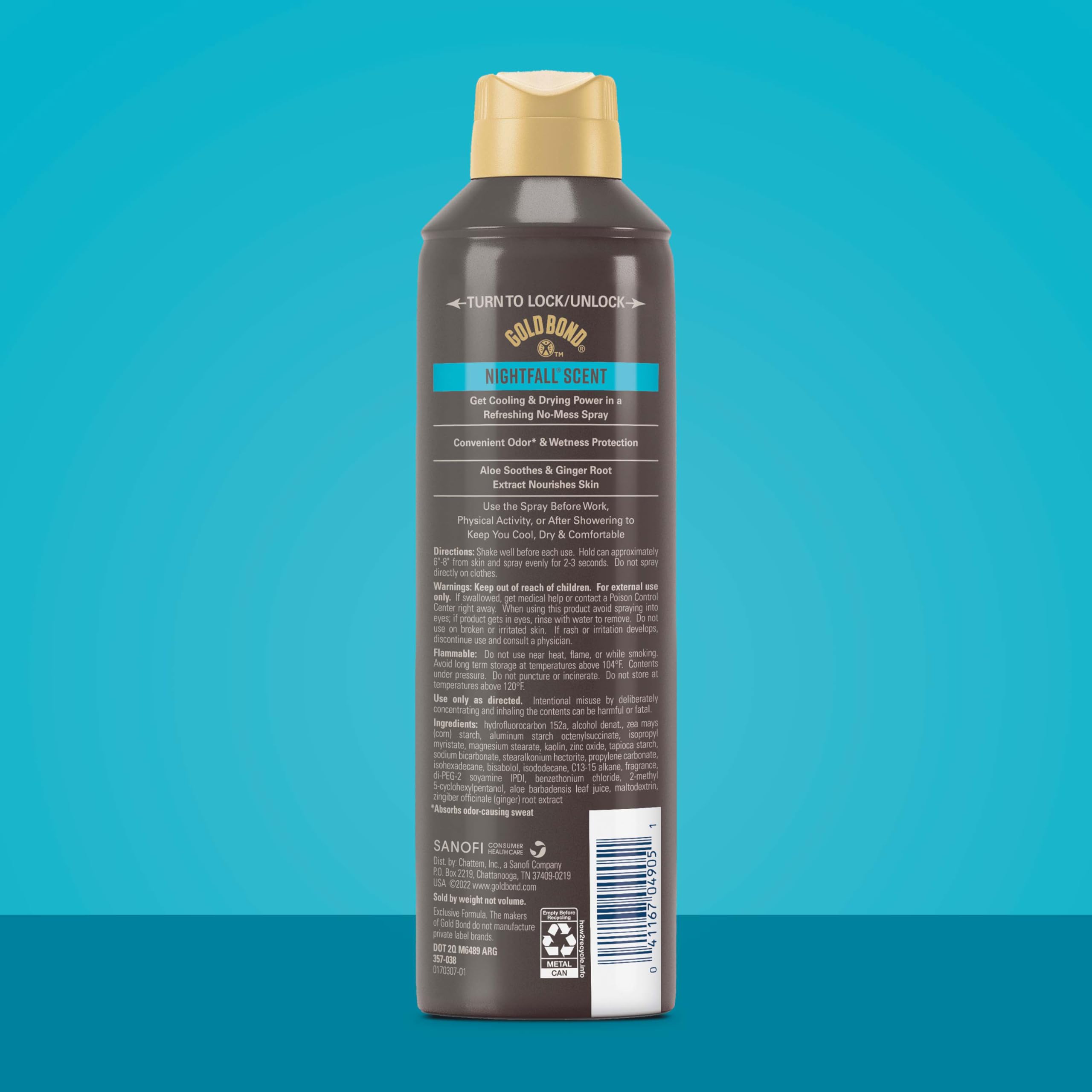 Gold Bond Men's Essentials Talc-Free Body Powder Spray 7 oz. Recharge Scent Wetness Protection