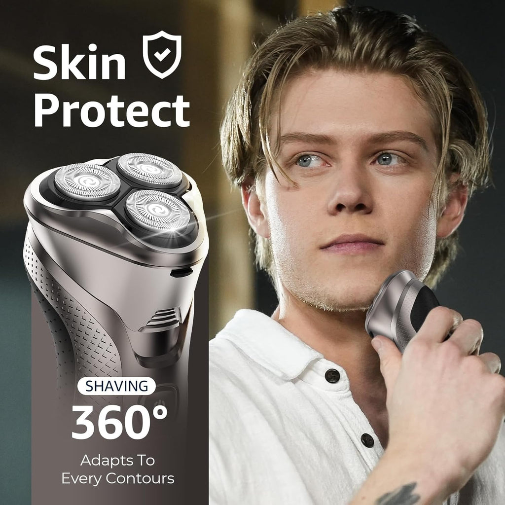 rategist Cordless Electric Razor for Men: 3-in-1 Shaver for Beard/Nose/Sideburns - IPX7 Waterproof Travel Kit - Turbo Speed & Precision Blades,Bright Silver
