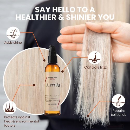 Damila Repair & Shine Serum - Split End Repair & Frizz Control for Shiny Hair | 4.1 Fl Oz