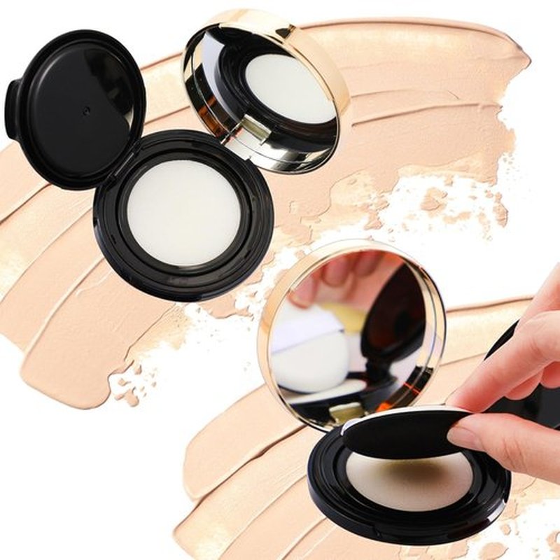 Patelai 7 Pcs Black Empty Cushion Foundation Makeup Sponge Holder - Portable Puff Container with Mirror & Extra Sponges