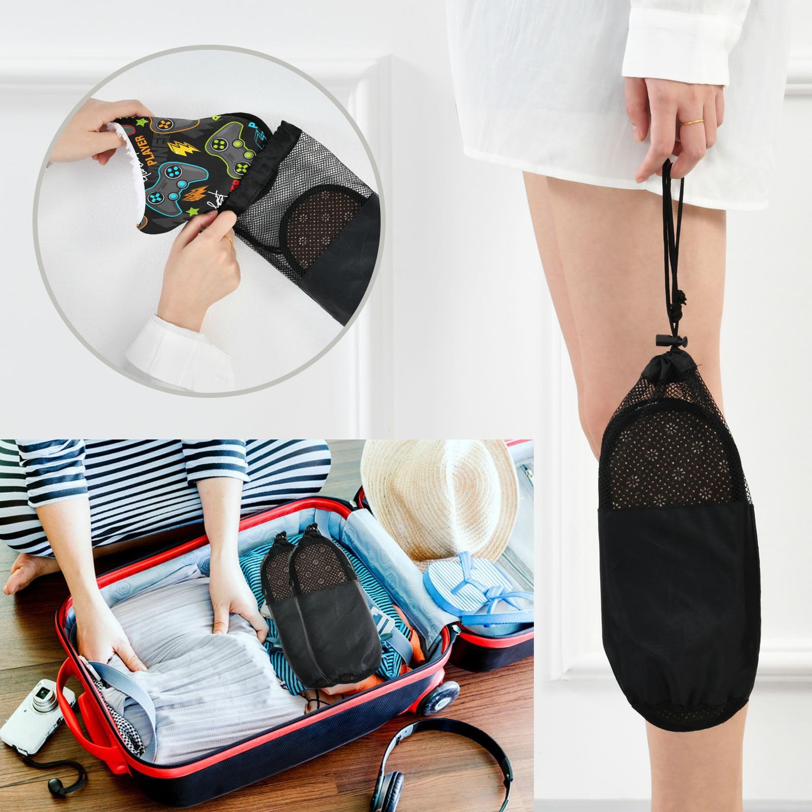 Umidedor Colorful Video Game Mens Slippers Soft Non-Slip Indoor House Slippers Home Shoes for Bedroom Hotel Travel Spa