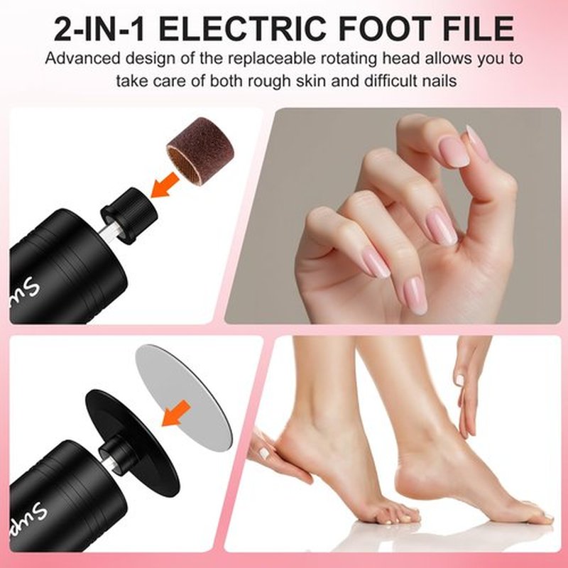 Cordless Electric Foot Callus Remover, 2 in 1 Electric Foot Nail File, Rechargeable Foot File Pedicure Tools & Nail Drill Bits for Feet/Hand Dead Skin with Digital Display, 9 Speed Adjustable（Black）