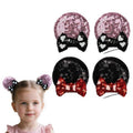 2 Pairs Sequin Mouse Ear Clips with Glittering Bow with Heart, Girls' Hair Barrettes Hair Accessories for Theme Birthday Party Festival Decoration (heart bow)