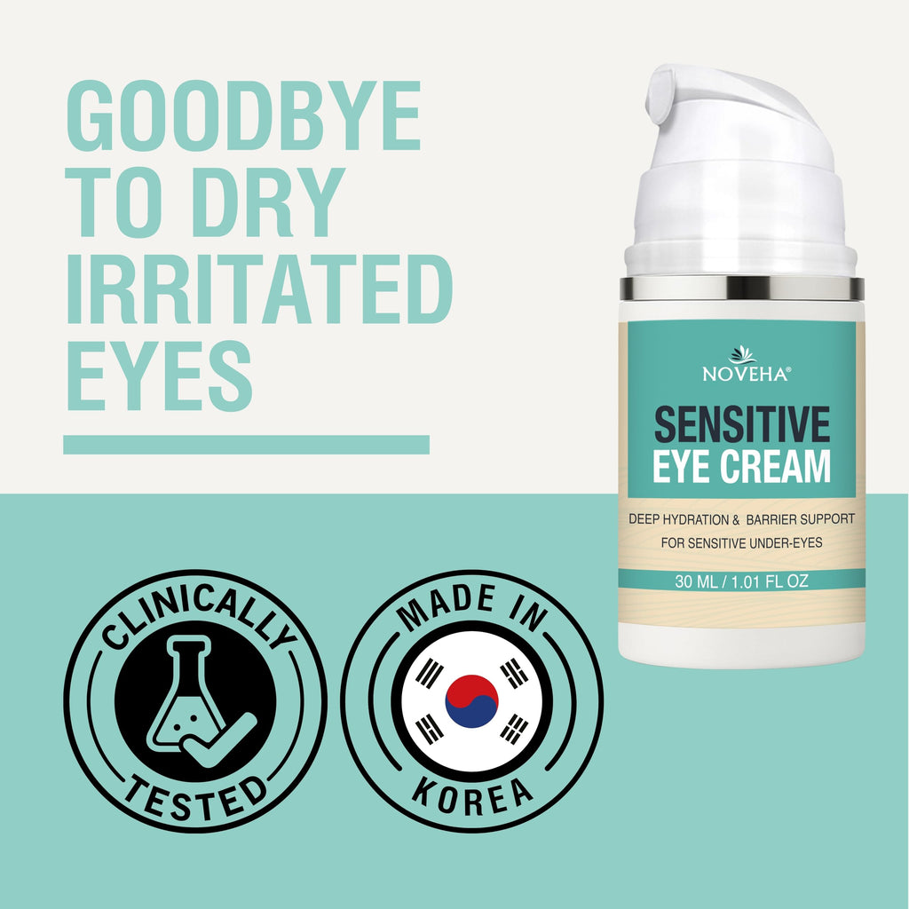 NOVEHA Hydrating Eye Cream for Sensitive Skin (30 ml), Eye Moisturizer for Dry Eyelids & Under Eyes, Vegan Ceramide Eyelid Cream, Anti-Aging Eye Cream for Fine Lines & Puffiness, Fragrance-Free - 1 oz
