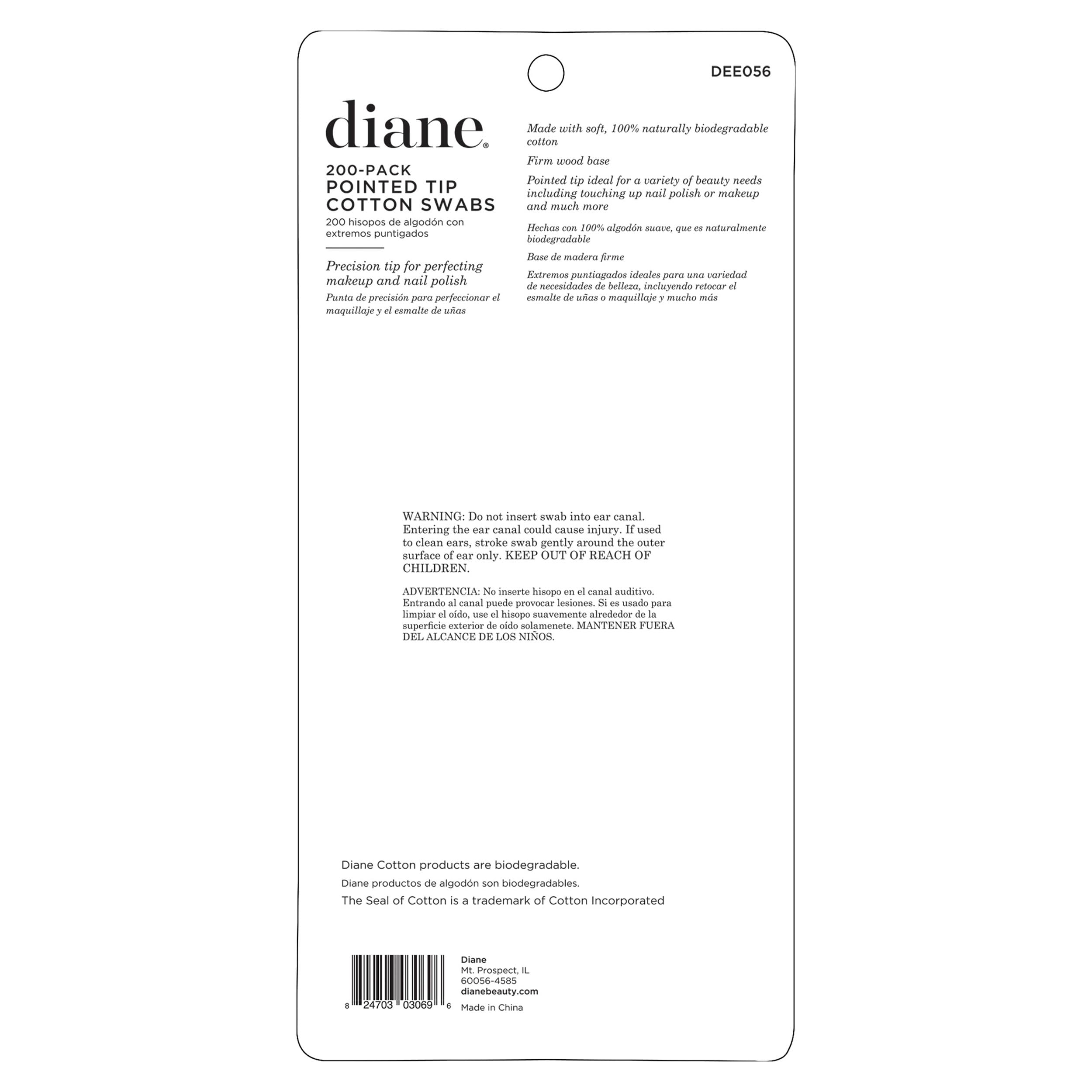 Diane Pointed Tip Cotton Swabs, 200 ct. 1-Pack - Super Soft for Sensitive Skin, Gentle on Face, Makeup and Beauty Applicator, Nail Polish Touch Up and Nail Design for Beauty, Personal Care, Crafts