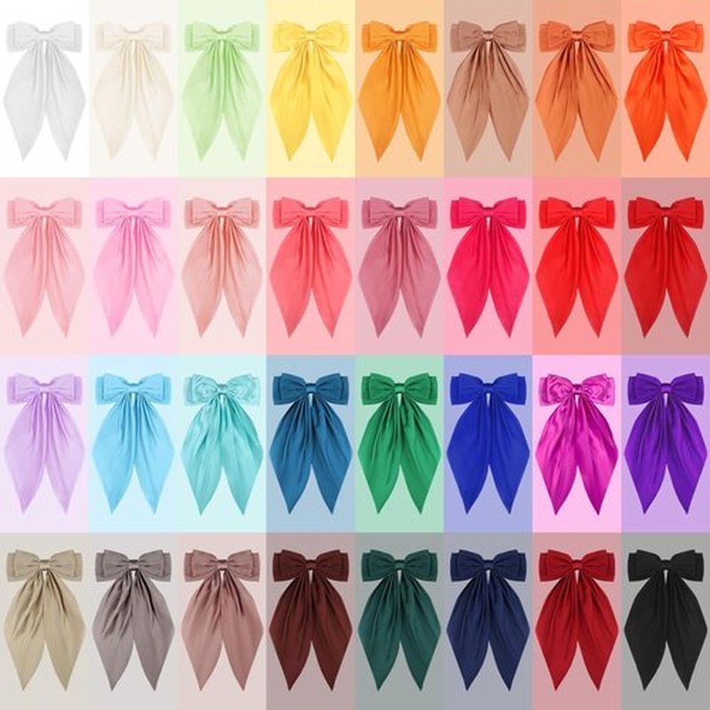 LIUBUJINGYING 32Pcs Satin Hair Bows Bulk Big Hair Bows for Women Large Hair Ribbons Silky Satin Oversized Hair Bows Long Tail Large Hair Barrettes Hair Cute Oversized Bow Hair Clips with Long Tails