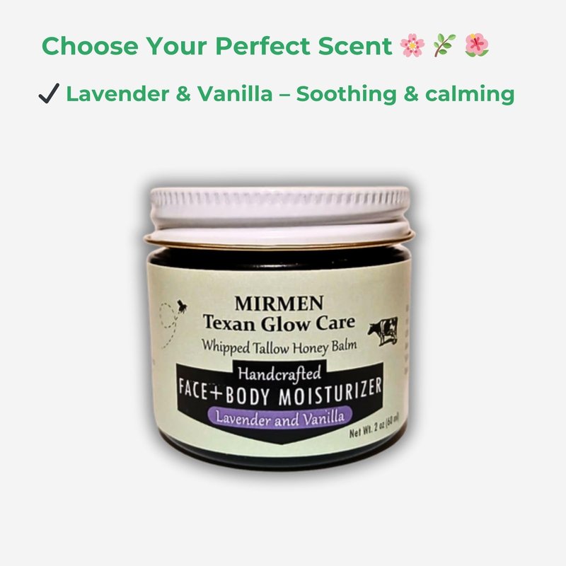 Whipped Tallow Balm – 100% Grass-Fed, Handmade in Texas – Lavender & Vanilla Moisturizer for Face & Body – Deep Hydration for Dry & Sensitive Skin (2 oz)