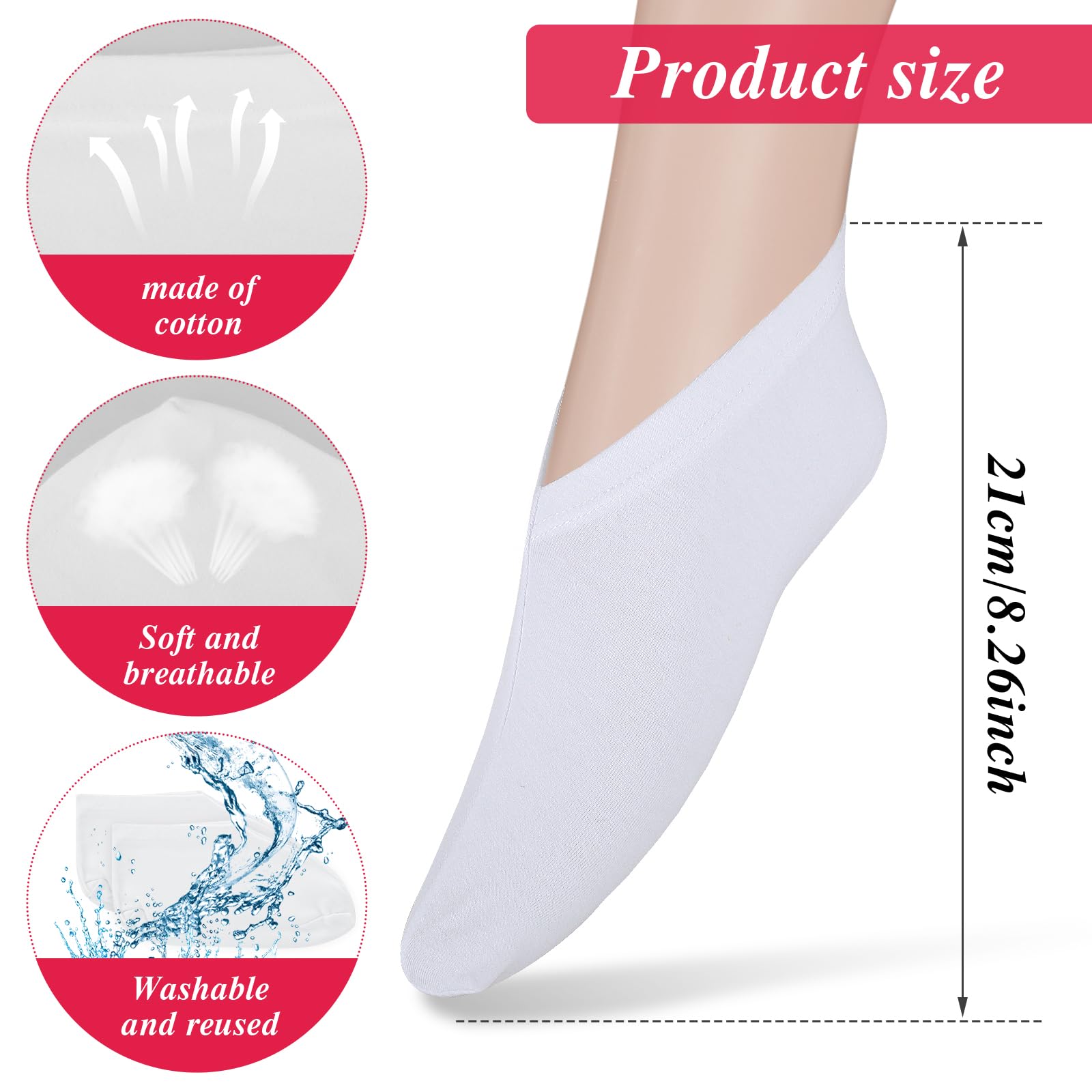 10-Pack White Spa Cotton Socks, Reusable Hydrating Socks, Cotton Blend Breathable Foot Mask Sleeves for Dry, Cracked Feet Relief, Overnight Moisturizing Foot Care, Home SPA Therapy