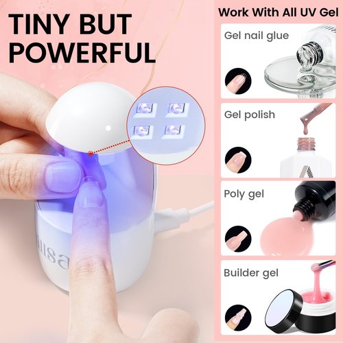 AILLSA Nail Extension Kit Short Almond Nail Tips 240pcs with 2 In 1 Nail Glue Base Coat and Nail Dehydrator, Gel Nail Tips Kit with Nail Lamp Top Coat for Starters Home Salon Valentine's Day