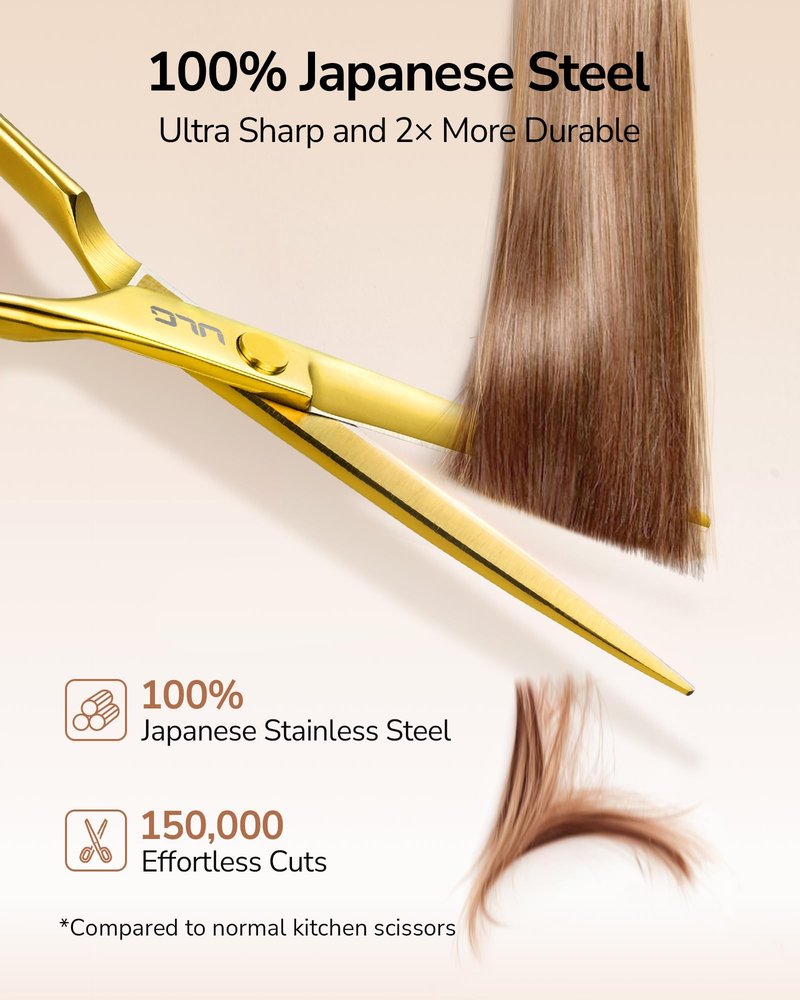 ULG Professional Hair Cutting Scissors Set – 6.5” Japanese Stainless Steel Barber Shears & Thinning Scissors with Comb, Clips & Case – at-Home Salon Haircut Kit Gold