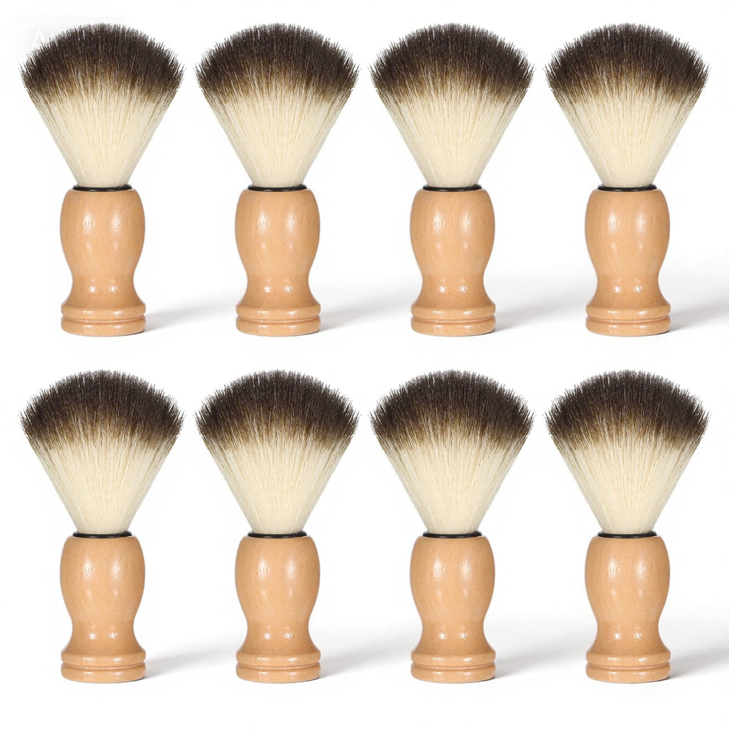 IMengjbang 8 Pcs Men Shaving Brush for Wet Shave, Professional Salon Tools Comfortable Wood Handle Hand Crafted Shaving Brush Soft Bristle Shave Brushes Handmade Nylon Hair Brushes for Bearded Man