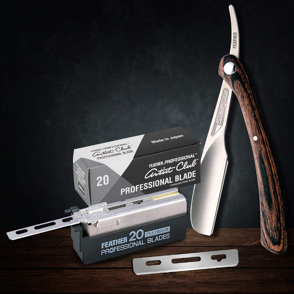 Feather Artist Club Professional Razor Blades - Single Straight Edge Replacement Blades for Full-Face Shaving, Beard Edging & Line-Ups - For Barbers & Men's Grooming - Made in Japan (3 Packs of 20)