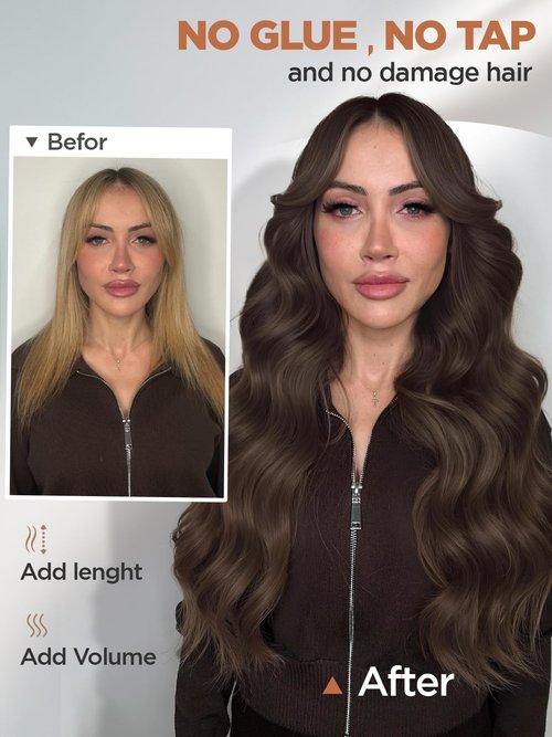 FANCEE Butterfly Genius OVO Weft - Simulated Scalp Human Hair Extensions, Double Invisible Weft with Micro Bead, 100% Remy Human Hair, 14 Inch Brown, 100g (7 Pieces)