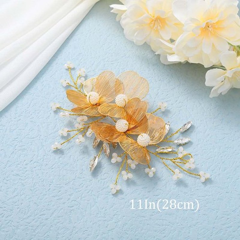Catery Flower Bride Wedding Hair Vine Gold Headpiece Floral Bridal Hair Accessories for Women