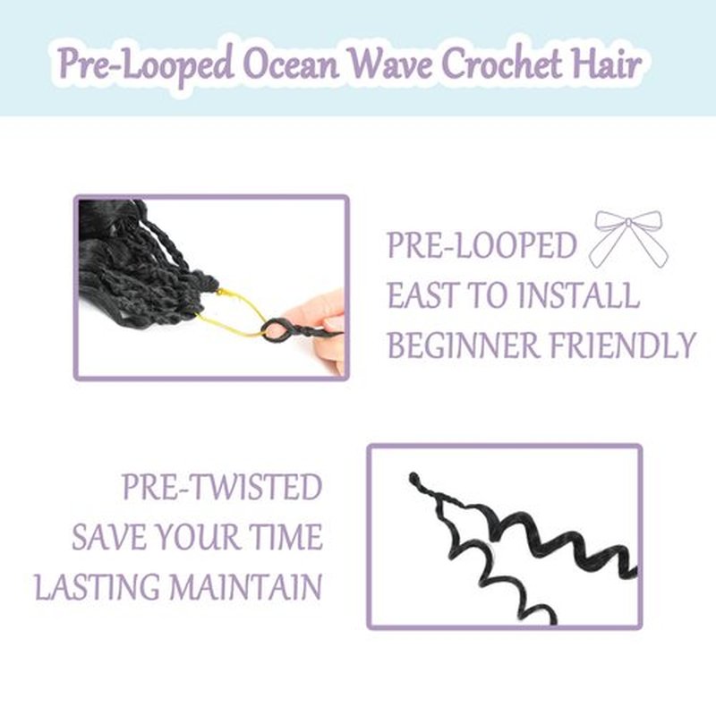 Pre-Looped Ocean Wave Crochet Braids Deep Wavy Crochet Hair Water Wave Braiding Hair Short Curly Pre Twisted Synthetic Boho Braids Short Curly Synthetic Braiding Hair (#1B/30/27, 12 Inch (Pack of 8))