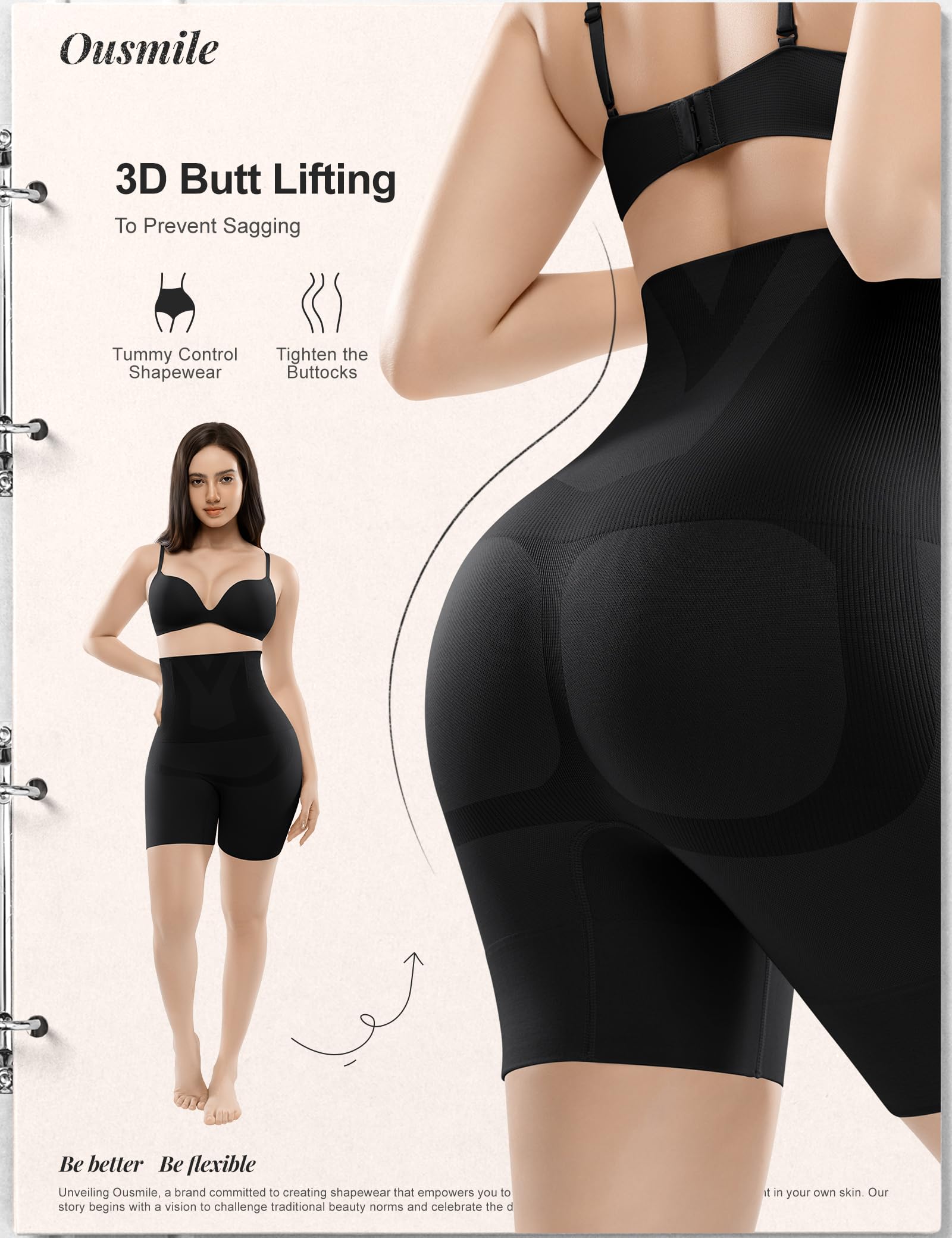 Ousmile Shapewear Tummy Control High Waist Shapewear for Women Girdle Thigh Slimmer & Seamless Shapewear Shorts