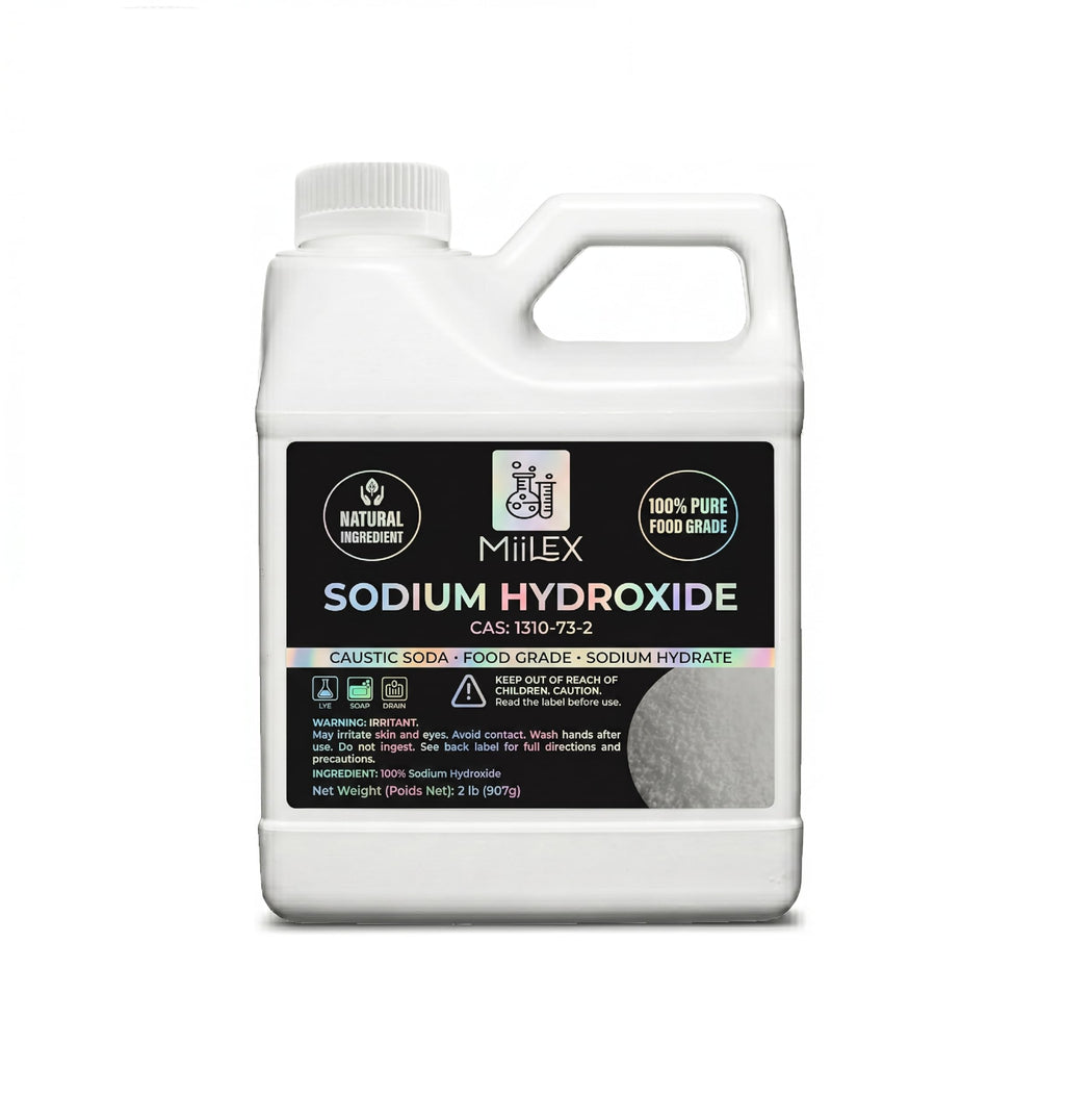 Food Grade Lye Sodium Hydroxide - 100% Pure, 100% Caustic Soda, Food Grade Lye for Soap Making, Kosher Certified | Soap Making, Drain Cleaning, and Culinary Use (2lbs or 907g)