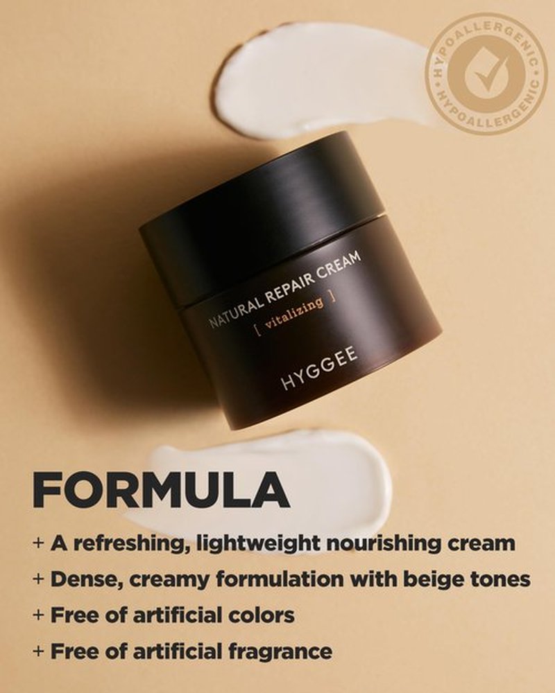 HYGGEE Natural Repair Cream - Vegan Red Ginseng & Peptides Nourishing Moisturizer for Enhanced Elasticity and Vitality - Anti Aging, Firming, Hydrating Face Cream for Rough and Dry Skin, 1.69oz.