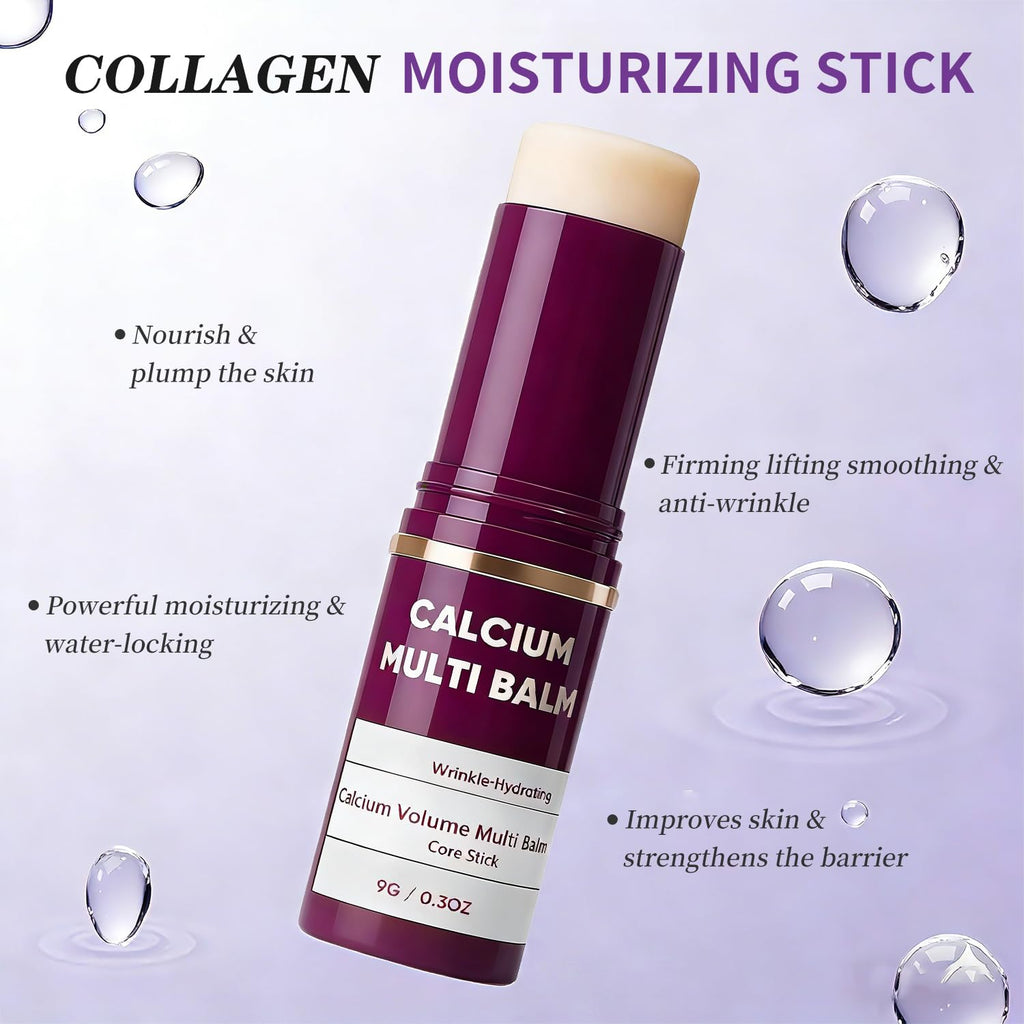 LMMPPQQ Calcium Volume Multi Balm for Wrinkles,Korean Collagen Firming & Hydrating Calcium Multi Balm Stick with Vitamin D & Shea Butter,Supports Skin Barrier for Eyes,Face & Neck