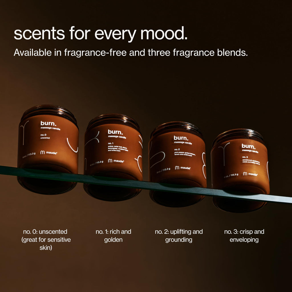 Maude Burn, Green Room (No. 3) - Hydrating + Skin-Softening Soybean + Jojoba Oil Massage Candle - Soothing Massage Oil Candle with Notes of Eucalyptus + Sandalwood - Relaxing Self Care Gifts (4 oz)