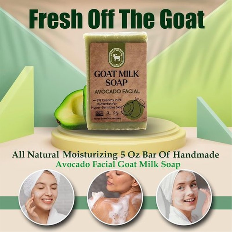 Honey Sweetie Acres Avocado & Goat Milk Facial Cleansing Bar - All-Natural, Moisturizing 3 Oz - Eco-Friendly, Handcrafted in USA