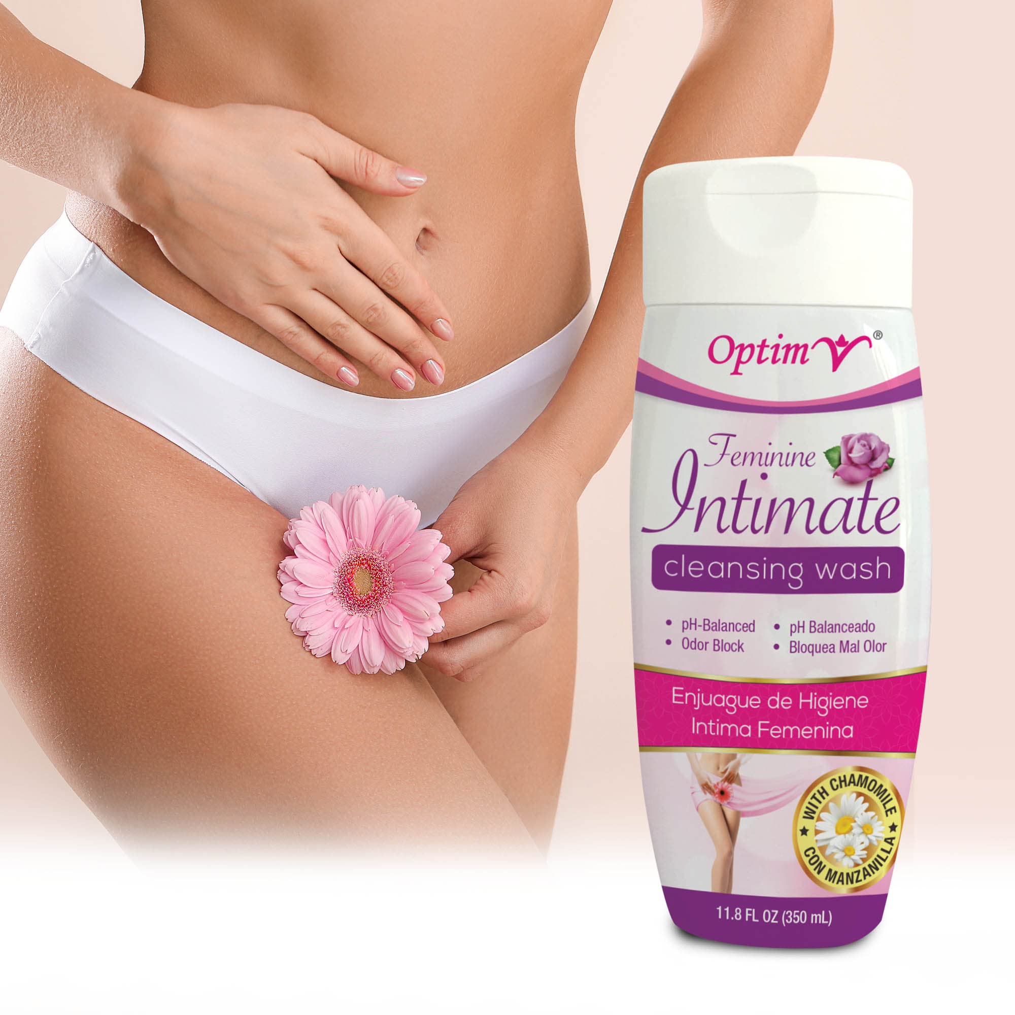 OPTIM V Feminine Wash – 11.8Fl Oz Feminine Intimate Cleansing Wash – Ultra-Gentle Chamomile Formula – pH Balanced – Unpleasant Odor Block – Ideal for All-Day Freshness