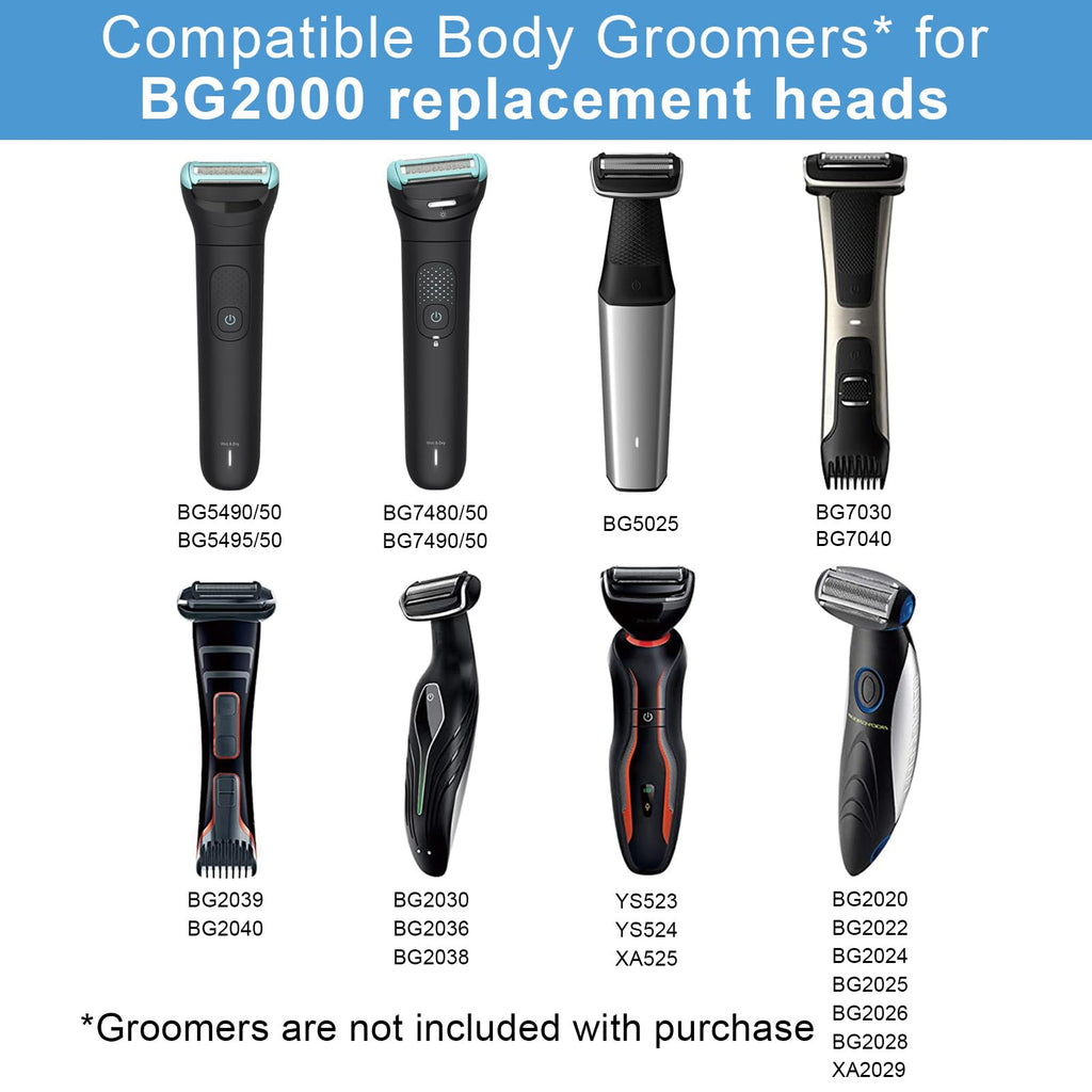 BG2000 Replacement Head for Philips Bodygroom 7000 Series (BG7040/42), Bodygroom 5000 blades Compatible With Philips Norelco Bodygroom 5000(BG5025/24), 3-pieces pack