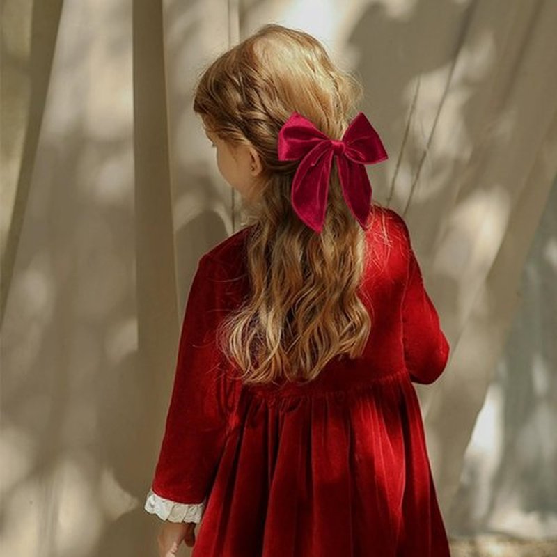 Dark Red Velvet Ribbon Hair Bows 2PCS 5inch Soft Burgundy Velvet Fable Bow Alligator Clips for Toddler Teen School Girls Kids Baby Christmas Ponytail Knot Bows Hair Accessories Gift
