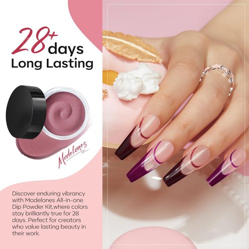 modelones Dip Powder Nail Kit, 20 Colors Pink Blue Black White Nude Grey Dipping Powder Starter Set with Liquid Set Base&Top Activator French Nail Art Salon Long-Lasting DIY Manicure Kit