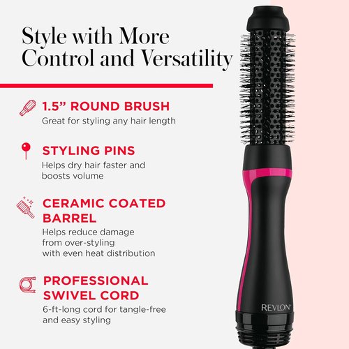 REVLON One-Step Hair Dryer & Styler - Root Booster Round Brush for Fast, Salon-Quality Blowouts (1.5 in)