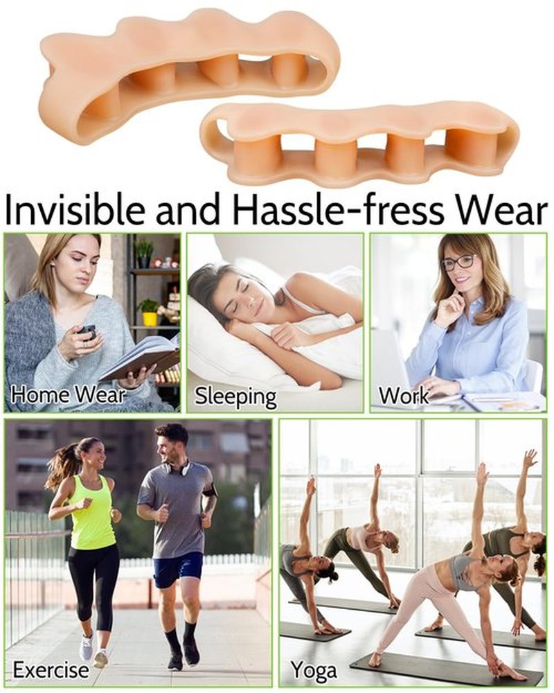 JOKHUE Silicone Toe Separators Spacers for Women and Men Bunion Corrector, Overlapping Toes Spreaders,Stretchers for Relieving Feet Plantar Fasciitis (Beige)
