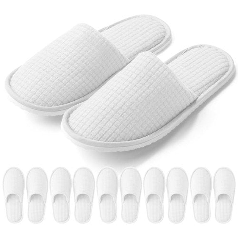 KUTTOR 6 Pairs Polar Fleece Spa Slippers Disposable Closed-Toe Hotel House Slippers Reusable Non-Slip Fits Men’s 10/Women’s 11 for Home Travel Spa Guests