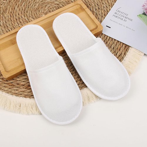 Haploon 24 Pairs Disposable Slippers for Guests, White Cotton Velvet Closed Toe Slippers Bulk Unisex Non-Slip Spa Slippers for Hotel Home Travel Train Parties Use