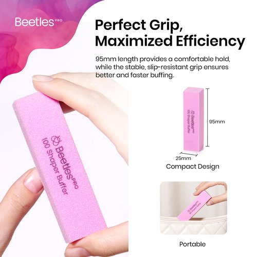 Beetles Pro 10-Pcs Nail Buffer – Professional 100 Grit Sanding Blocks Nail Files and Buffers 4-Sided Pink Nails Files for Acrylic, Gel & Natural Nails – Salon Quality Manicure Tool