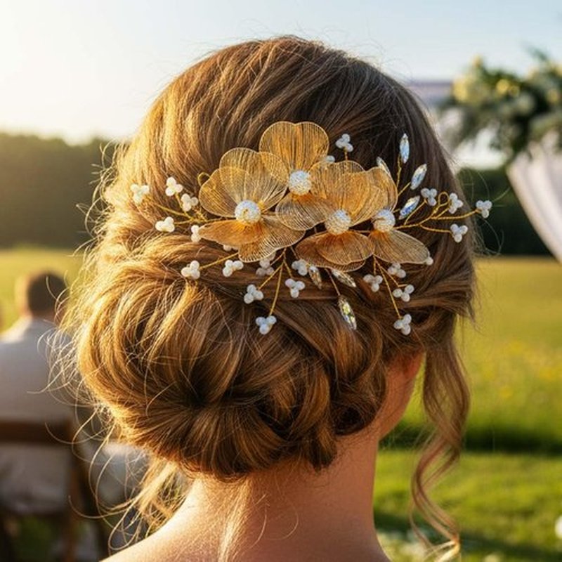 Catery Flower Bride Wedding Hair Vine Gold Headpiece Floral Bridal Hair Accessories for Women