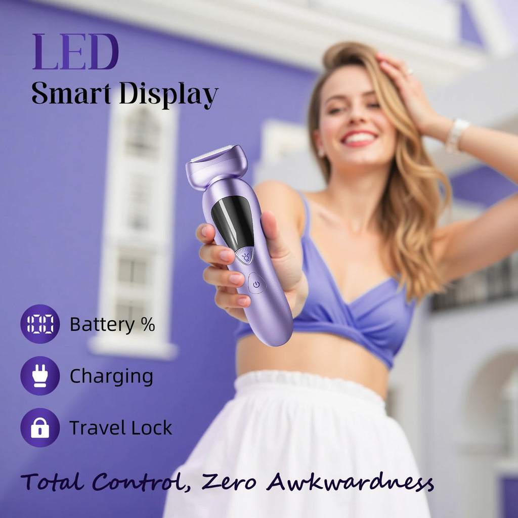 rategist Cordless Electric Razors for Women: Rechargeable Painless Bikini Trimmer for Body Hair - 𝐈𝐏𝐗𝟕 𝐖𝐚𝐭𝐞𝐫𝐩𝐫𝐨𝐨𝐟 Shaver with 𝐋𝐄𝐃 𝐃𝐢𝐬𝐩𝐥𝐚𝐲 for Face/Underarm/Leg Deep Purple