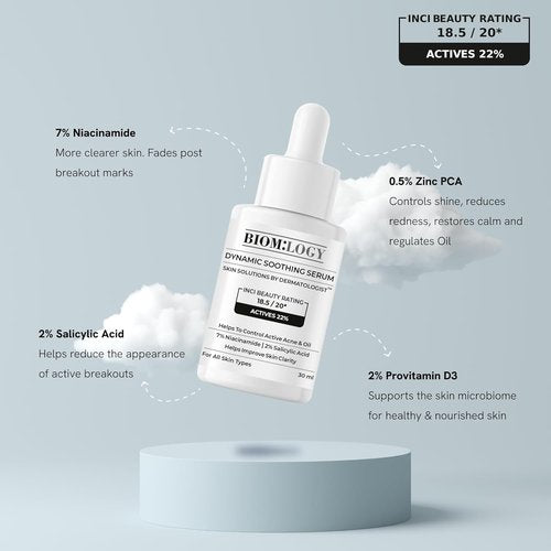 Biomlogy Soothing Serum for Face - 7% Niacinamide & 2% Salicylic Acid | Acne Control & Oil Balancing | 1.01 Fl Oz (30ml)