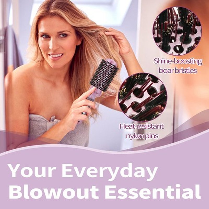 FIXBODY Round Barrel Anti-Static Hair Brush with Boar Bristles, Nano Thermal Ceramic Coating & Ionic Tech for Hair Blow Drying, Styling, Curling, Straightening (3.0 inch)