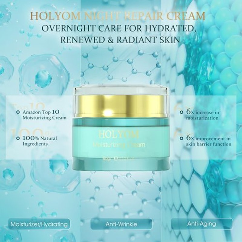 HOLYOM Restorative Night Cream for Face — Overnight Repair with Ceramides, Collagen Peptides & Hyaluronic Acid, Deep Hydration, Non-Greasy Texture, Sensitive-Skin Friendly, 1.75 fl oz