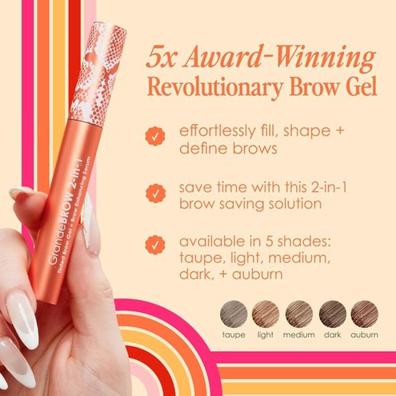 Grande Cosmetics GrandeBROW Tinted Brow Gel & Enhancing Serum - Thicker, Darker Eyebrows, Long Wear, with Castor Oil & Mini Fibers