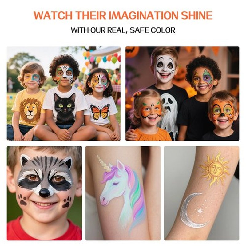 Face Body Paint Kit for Kids Adults-Washable 18 Colors Face Painting Kit with 10 Brushes, Non-Toxic, Skin Safe, Water-Activated Facepaint Palette for Halloween Makeup Cosplay Costume Party