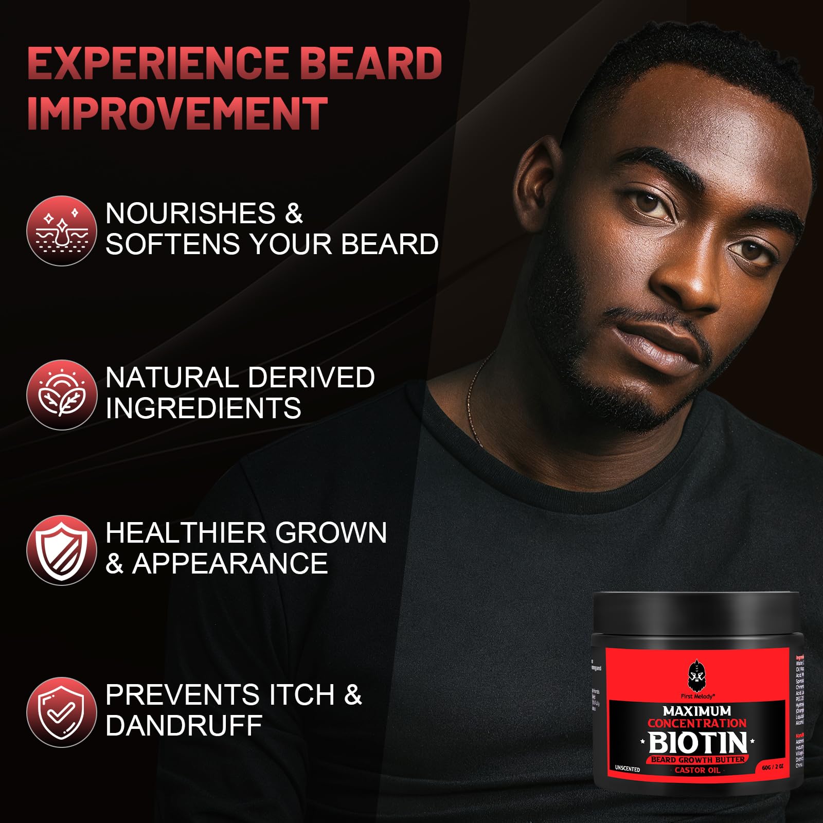 Beard Butter,Maximum Concentration Biotin,with Castor Oil and Argan & Jojoba Oils, Promotes Beard Growth, Styles, Strengthens & Softens Beards ,Unruly Beards While Relieving Itch,2 Ounce*2 (2 Pack)
