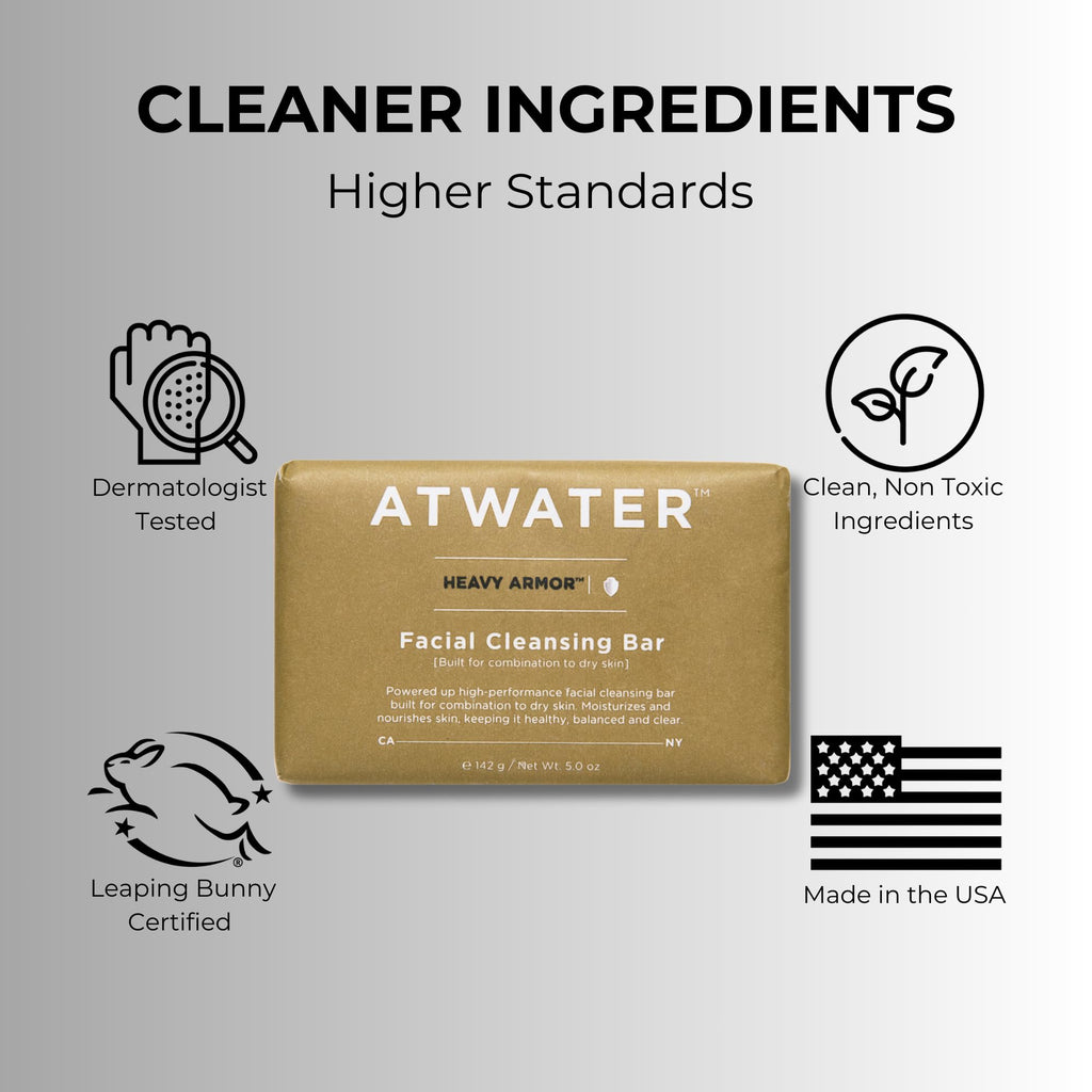 ATWATER Heavy Armor Facial Cleansing Bar for Dry to Combination Skin, Moisturizing Sulfate-Free Rich Lathering Face Wash with Jojoba Oil and Coconut - 5 oz