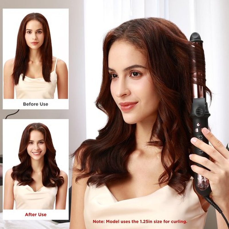 Prizm 1.25inch/32mm Automatic Curling Iron for Big Curler, Rotating Curling Wand Up to 450°F, LCD Display, Auto-Shut Off & Dual Voltage, Negative Ion