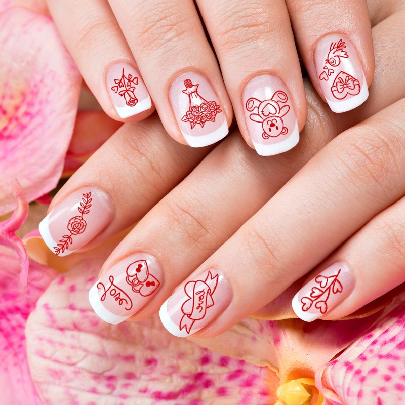 Whaline 6Pcs St. Patrick's Day Valentine Nail Art Stamping Plates Kit Love Heart Spring Shamrock Image Stamp Templates Nail Art Plates Set for DIY Print Manicure Salon Design