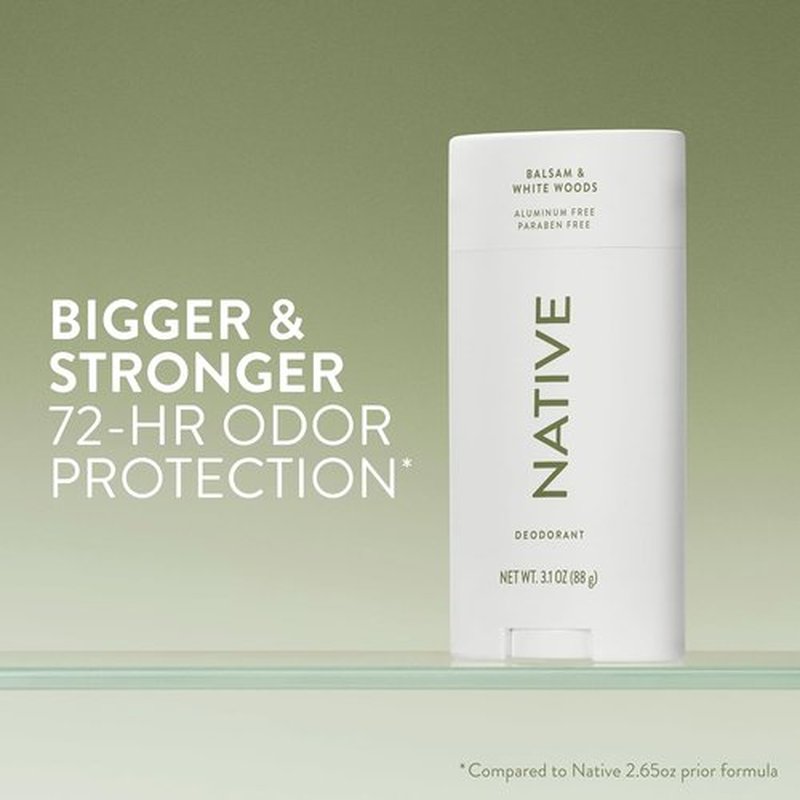 Native Aluminum-Free Deodorant - Balsam & White Woods | 72-Hour Odor Control, 3.1 oz Stick for Men & Women
