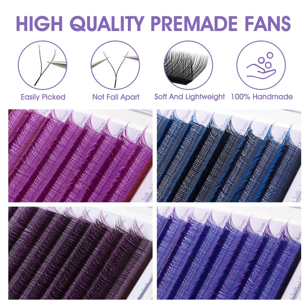 NATUHANA YY Lash Extensions 0.07 D Curl 8-14mm Mix Premade Fan 4D Y Blue